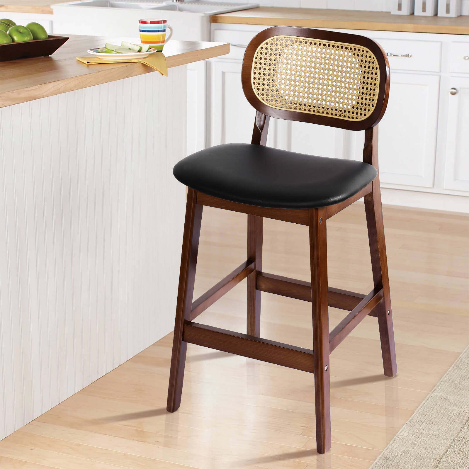 APPLEJACK Bar stool with backrest, 25 1/4", Black-Brown/PU