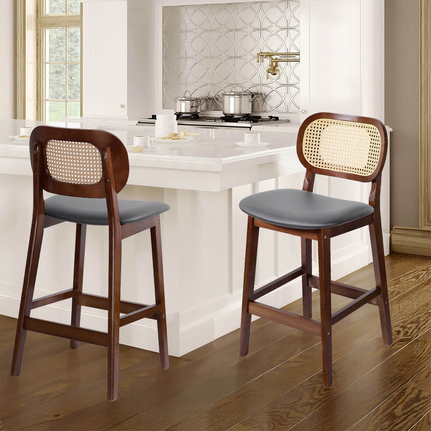 APPLEJACK Bar stool with backrest, 25 1/4", Gray-Brown/PU