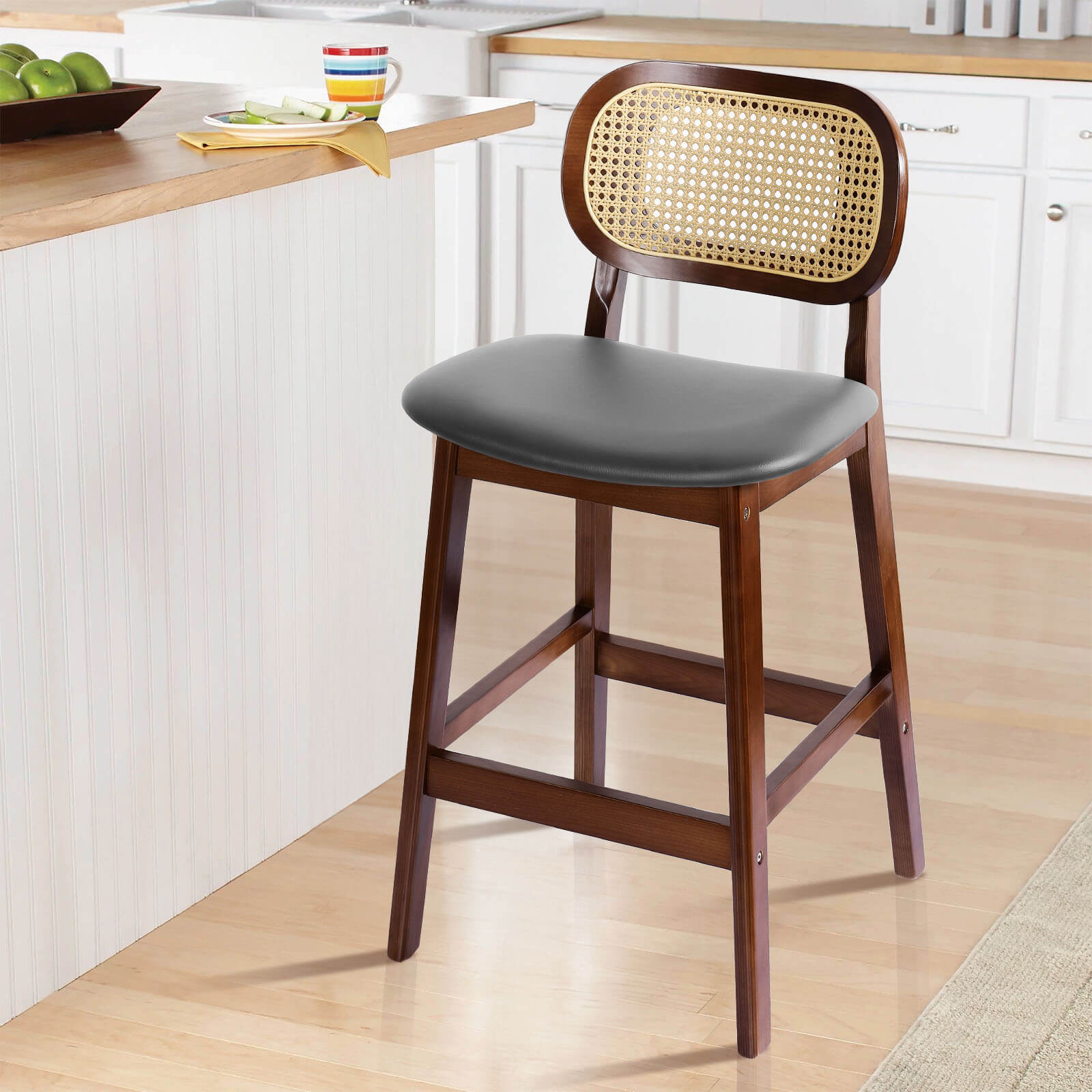 APPLEJACK Bar stool with backrest, 25 1/4", Gray-Brown/PU