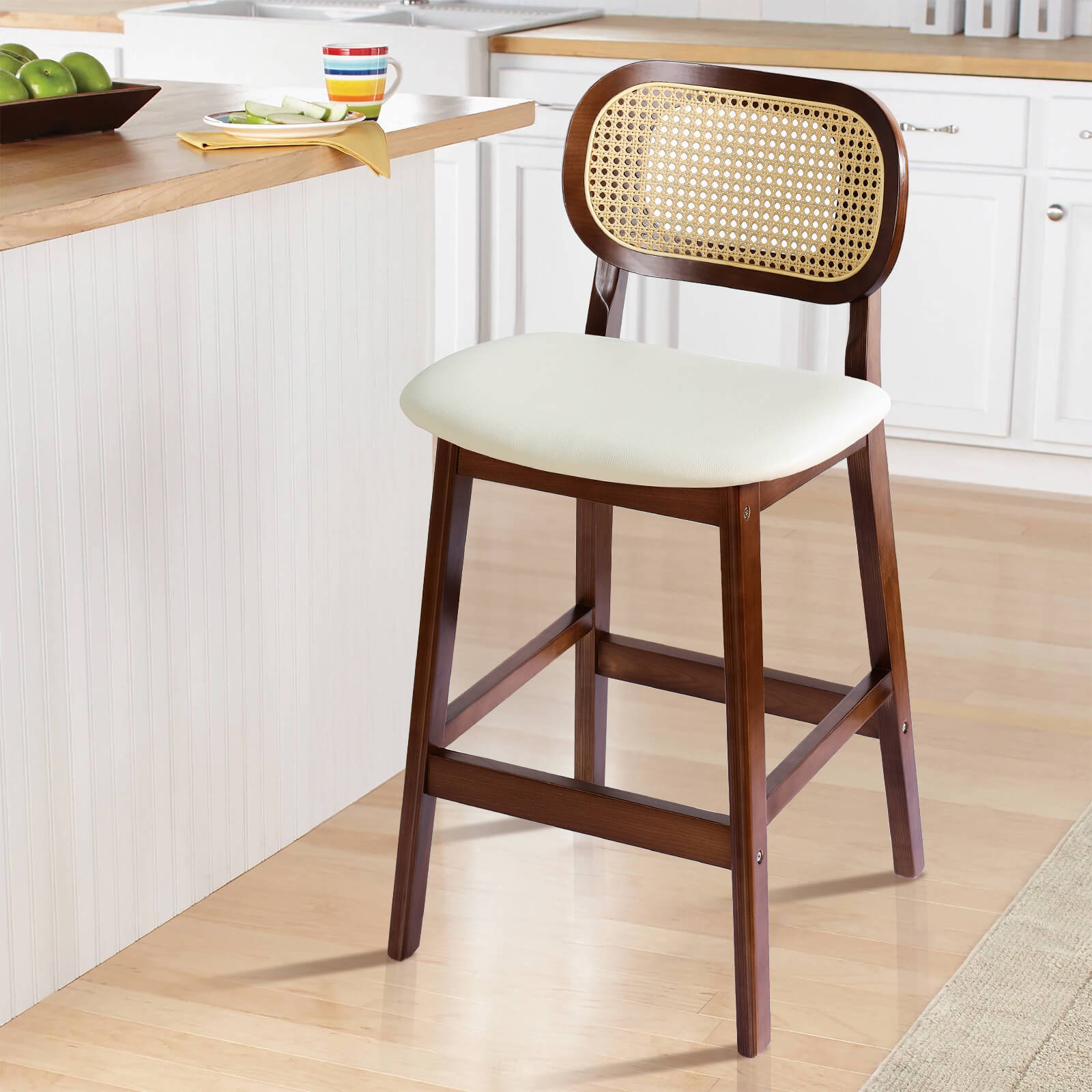 APPLEJACK Bar stool with backrest, 25 1/4", Beige-Brown/PU