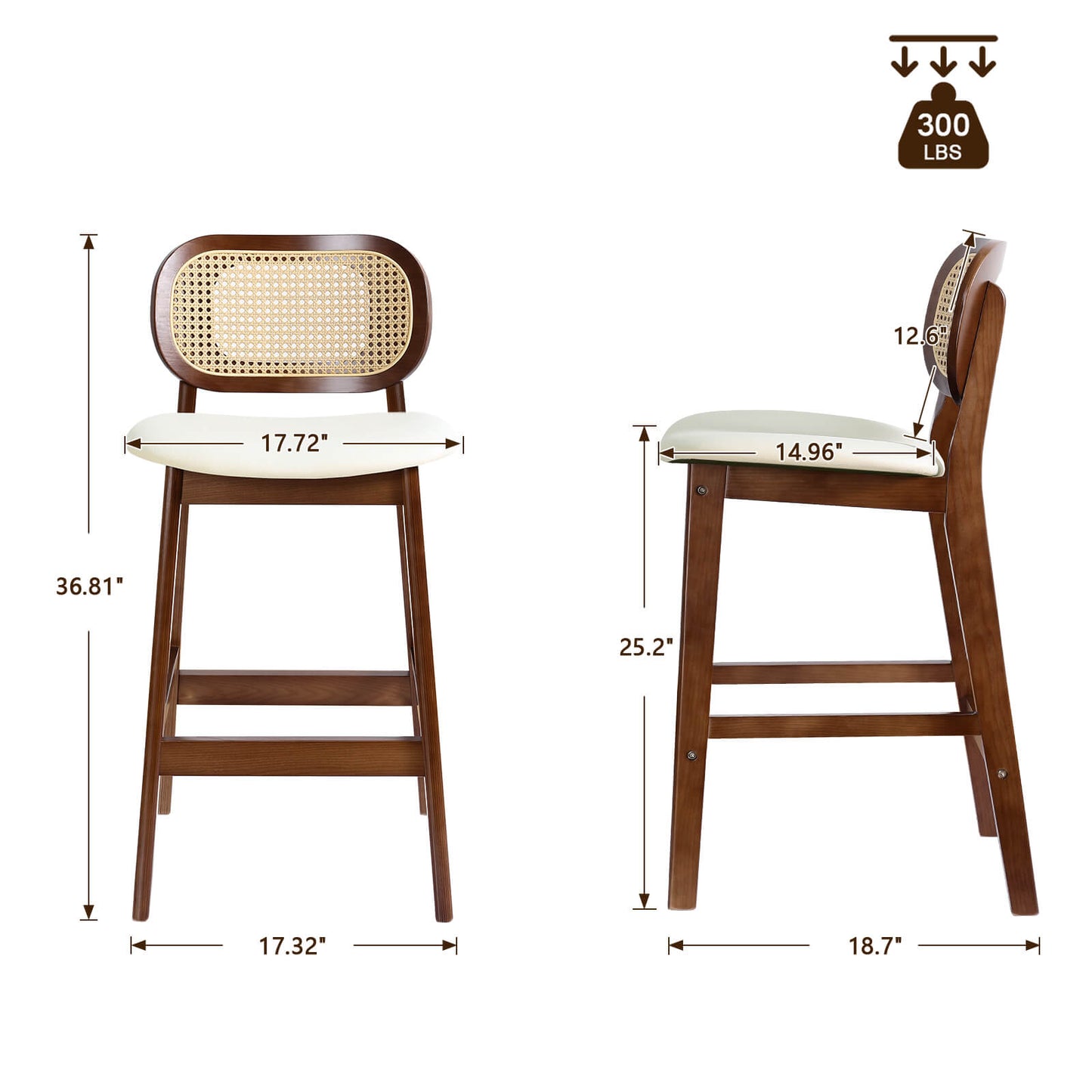 APPLEJACK Bar stool with backrest, 25 1/4", Beige-Brown/PU