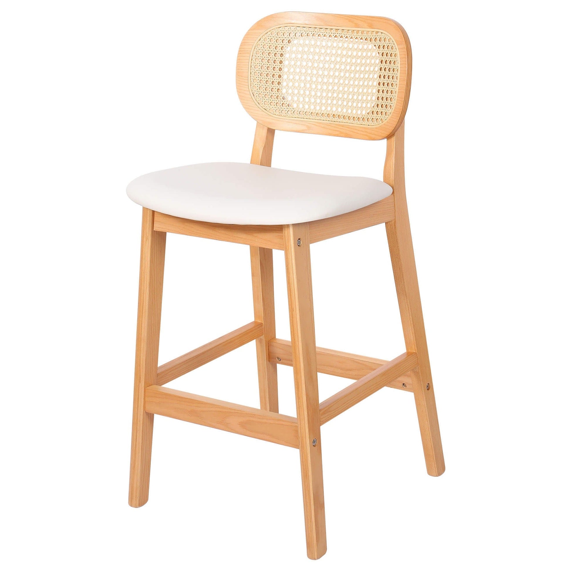 APPLEJACK Bar stool with backrest, 25 1/4", Beige-Wood/PU