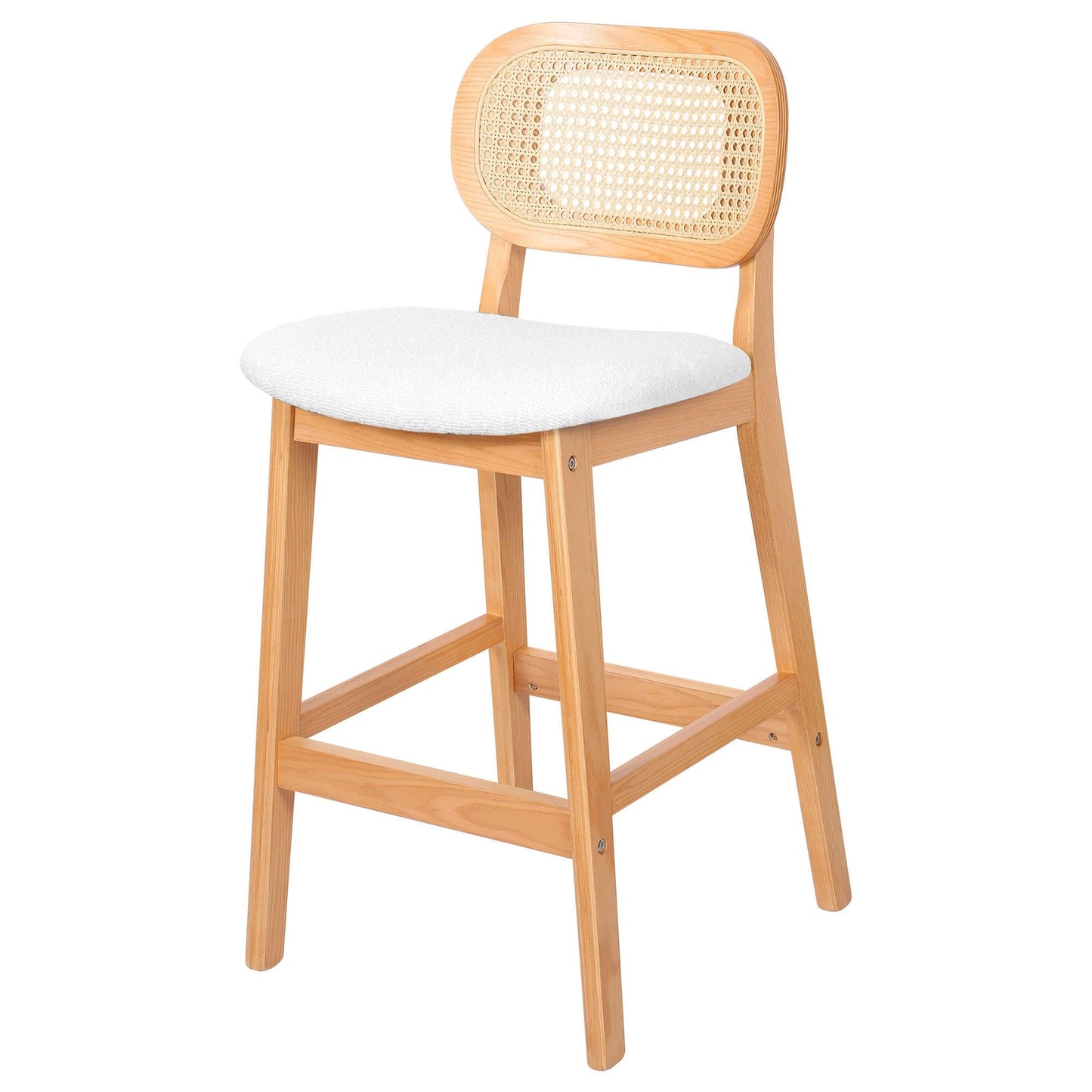 APPLEJACK Bar stool with backrest, 25 1/4", Beige-Wood/Fabric