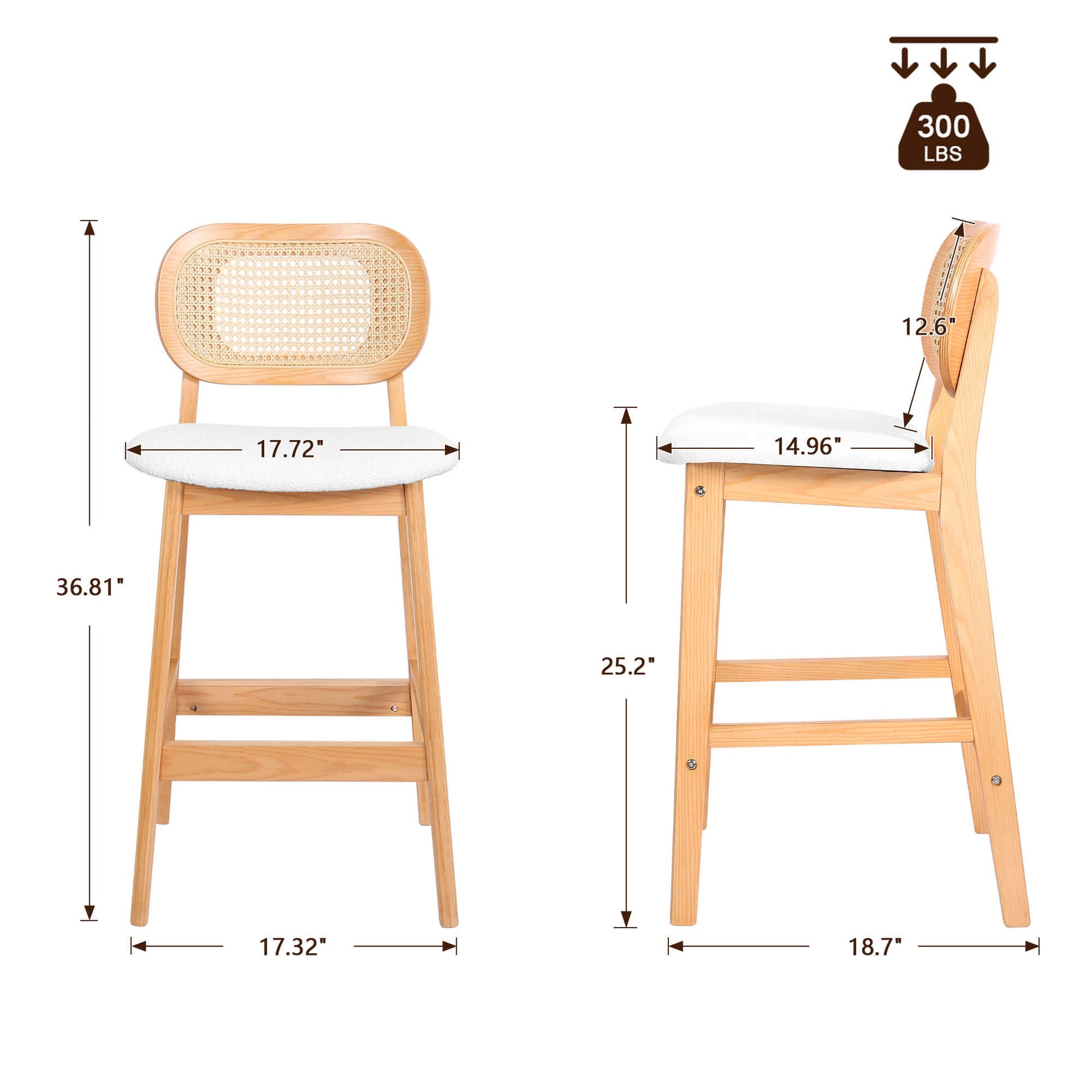 APPLEJACK Bar stool with backrest, 25 1/4", Beige-Wood/Fabric